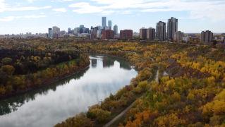 Drone footage of Edmonton’s River Valley and the North Saskatchewan River in the fall.