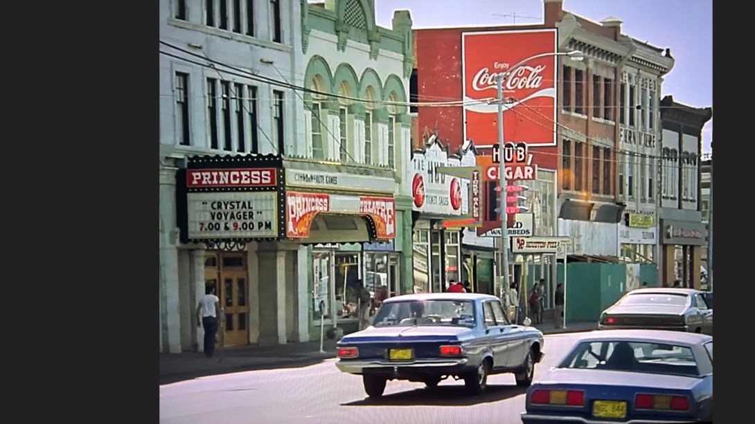 Whyte Avenue in the 70s with traffic in front of The Princess Theatre