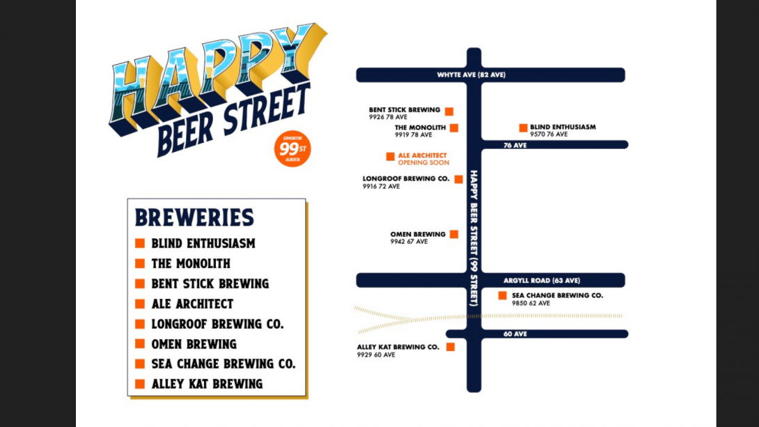 A map of the soon-to-be-eight breweries and taprooms on Happy Beer Street. 