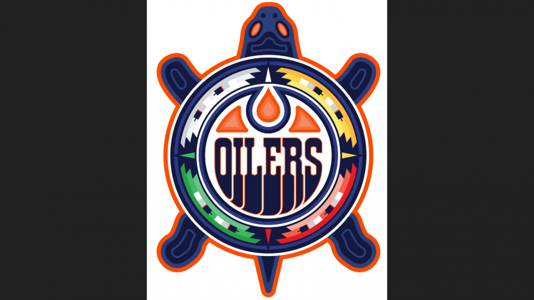 An illustration of a turtle with the Oilers’ logo on its back.