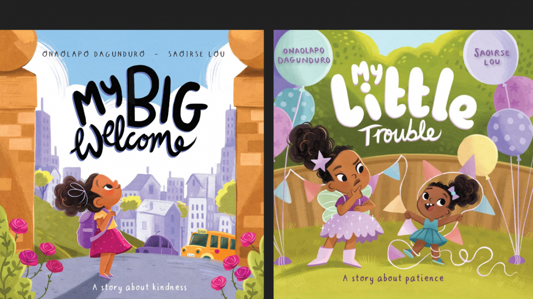 Covers of two books, My Big Welcome and My Little Trouble, featuring drawings of young Black girls. 