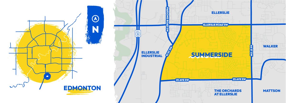 A detailed map with the Summerside neighbourhood as well as those around it.