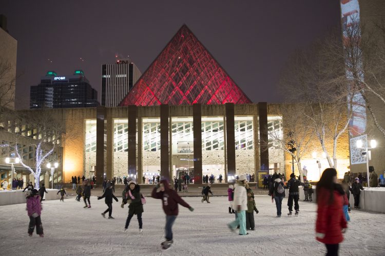 People skating on the City Hall rink on New Year's Eve