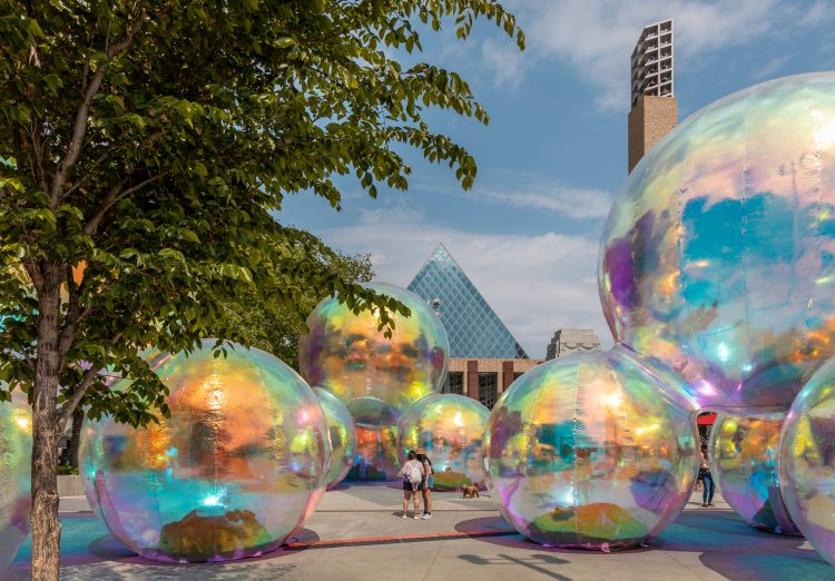 Massive art installation of bubbles in Churchill Square at 2023 Downtown Spark Festival