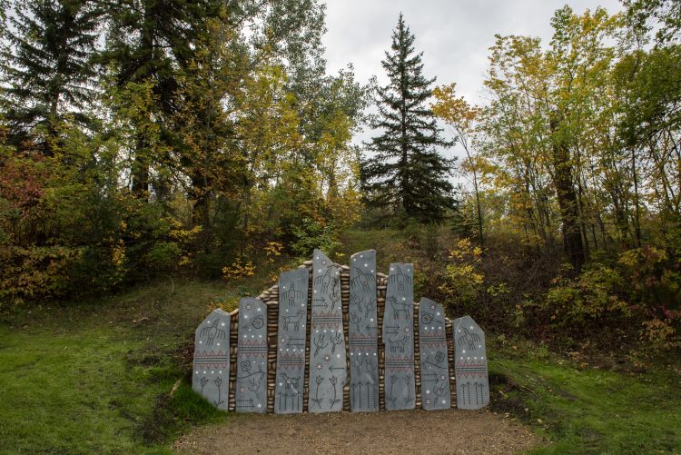 'Preparing to Cross the Sacred River' by Marrianne Nicolson in River Lot 11 Indigenous Art Park