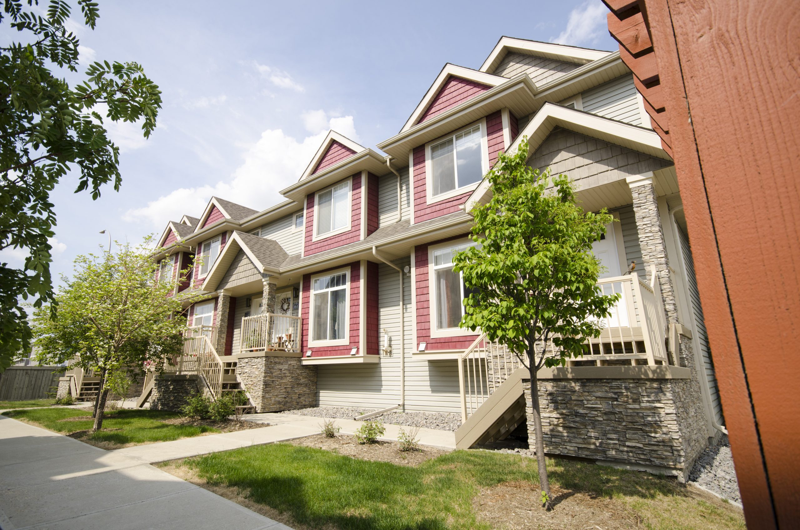 Multi-family row housing in the summer