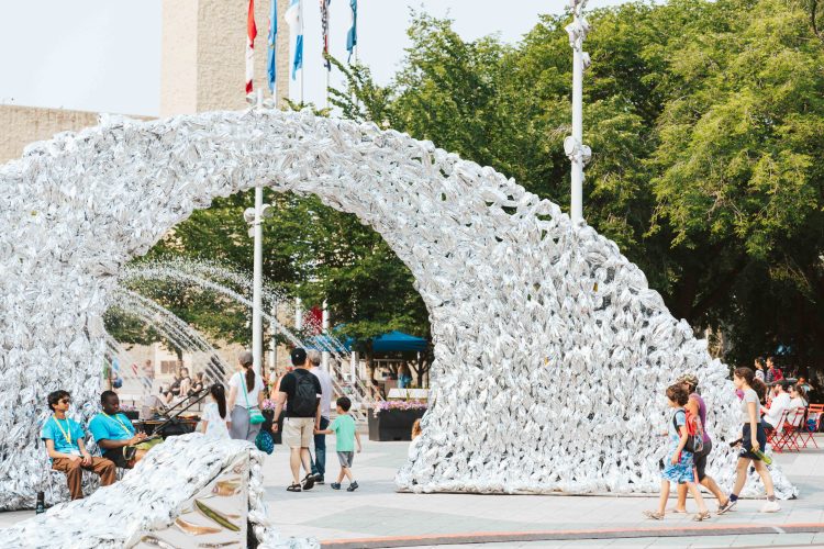 A metallic woven arch at the 2023 Works Festival