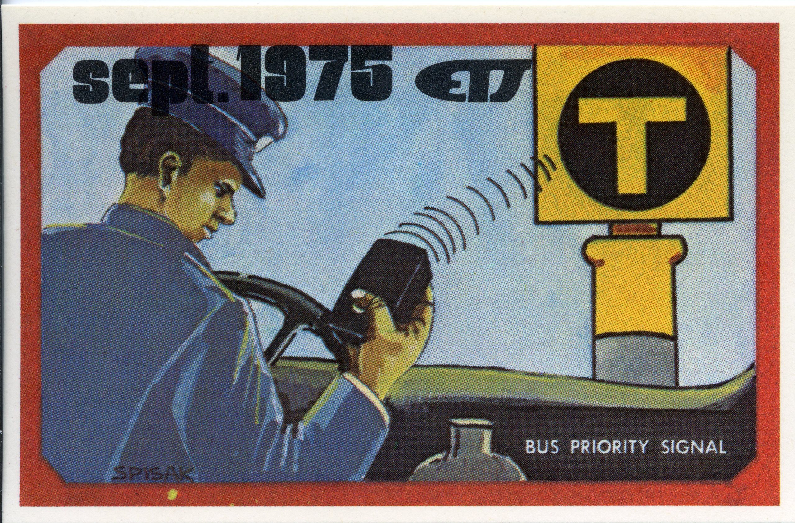 A vintage transit pass from September 1975 features an illustration of a bus operator driving a bus