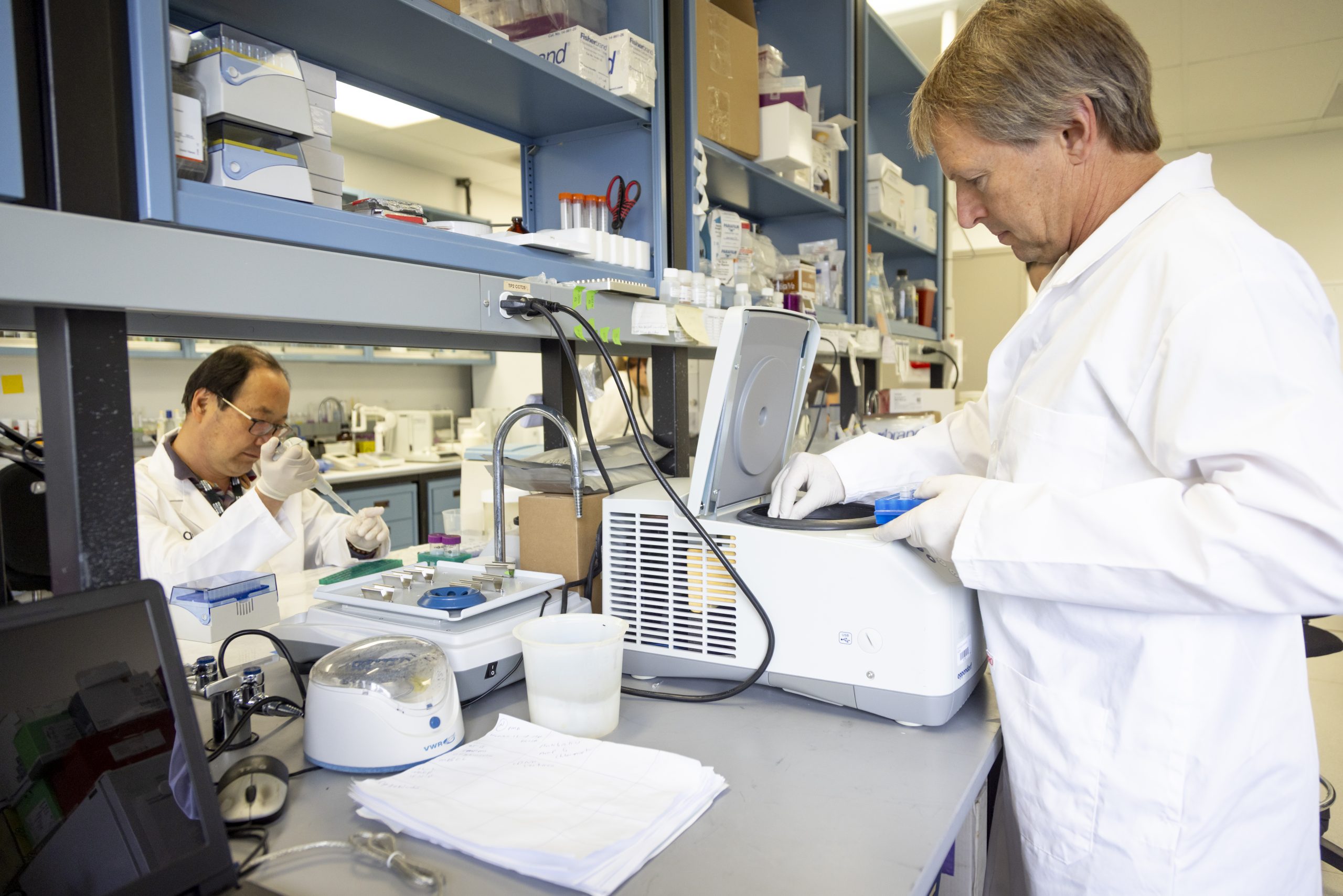 Two API staff members working in a laboratory setting.